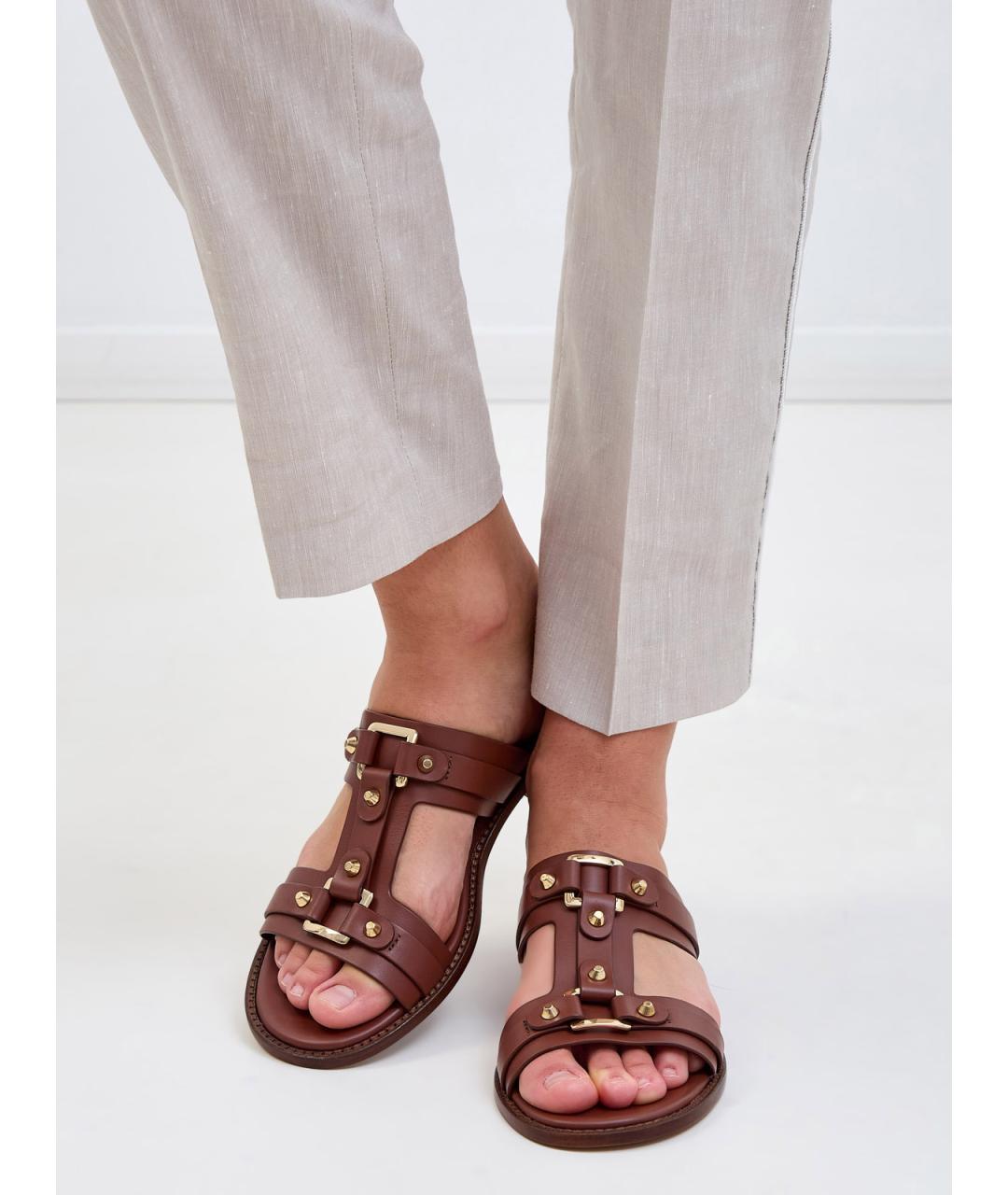 DOUCAL'S Коричневые кожаные шлепанцы, фото 2