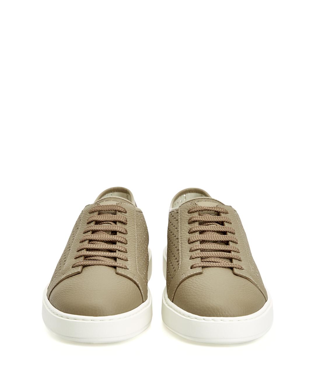 SANTONI Бежевые кожаные низкие кроссовки / кеды, фото 6