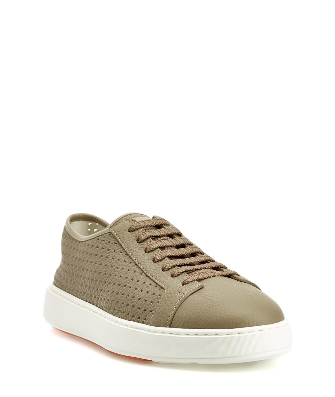 SANTONI Бежевые кожаные низкие кроссовки / кеды, фото 3