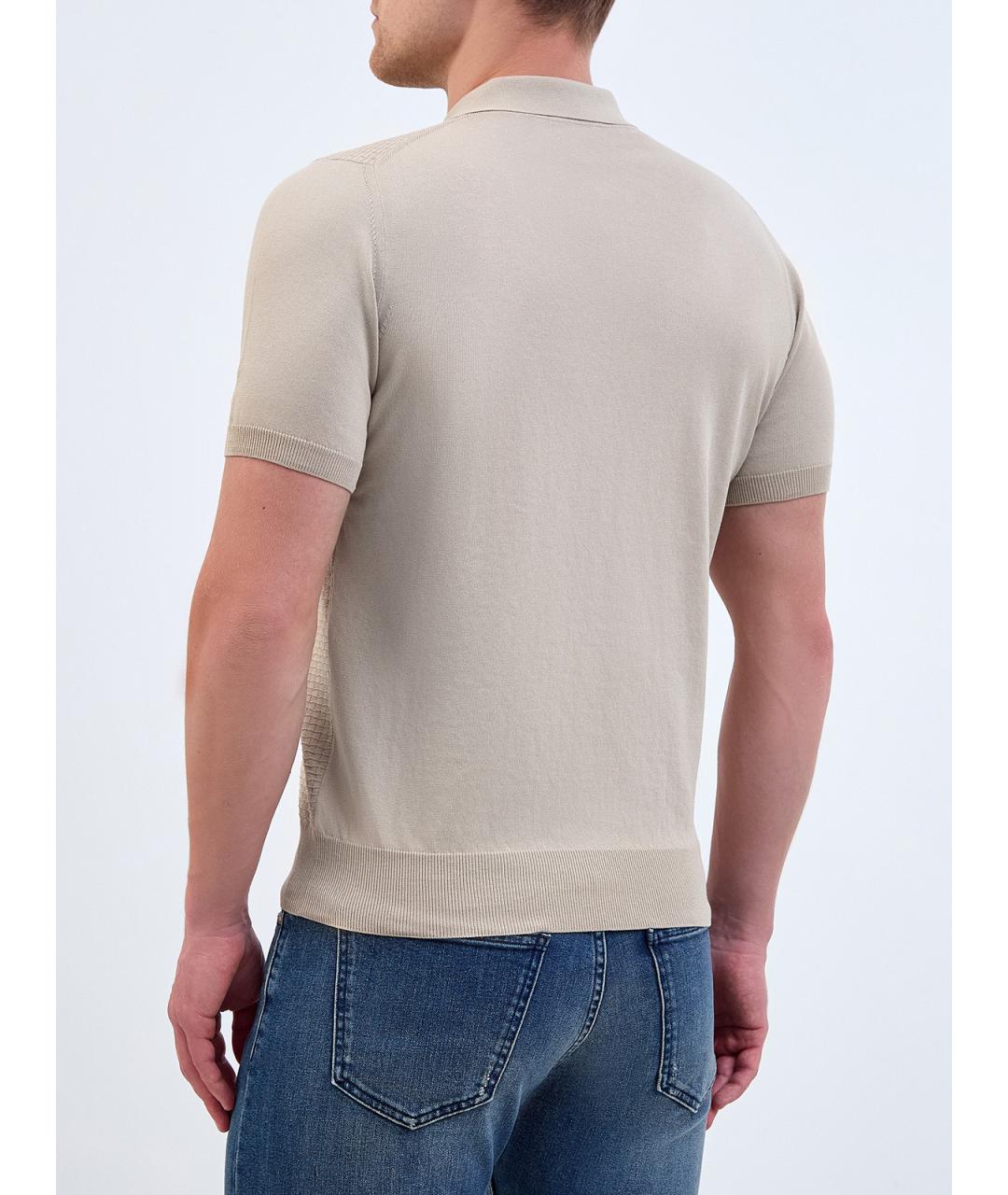 CANALI Бежевое хлопковое поло с коротким рукавом, фото 4