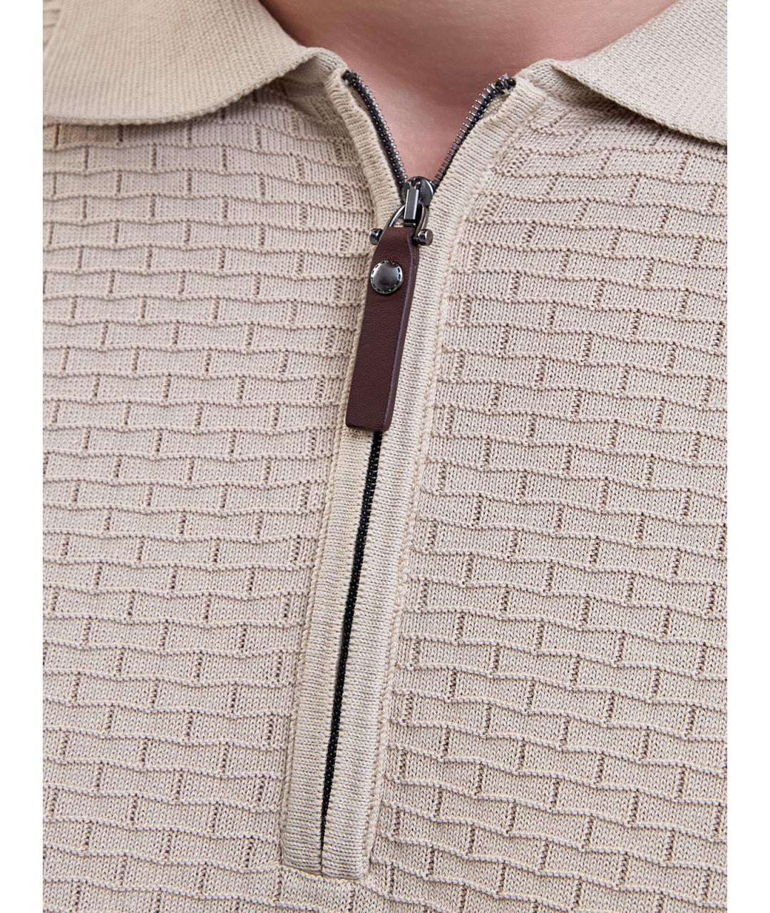 CANALI Бежевое хлопковое поло с коротким рукавом, фото 5