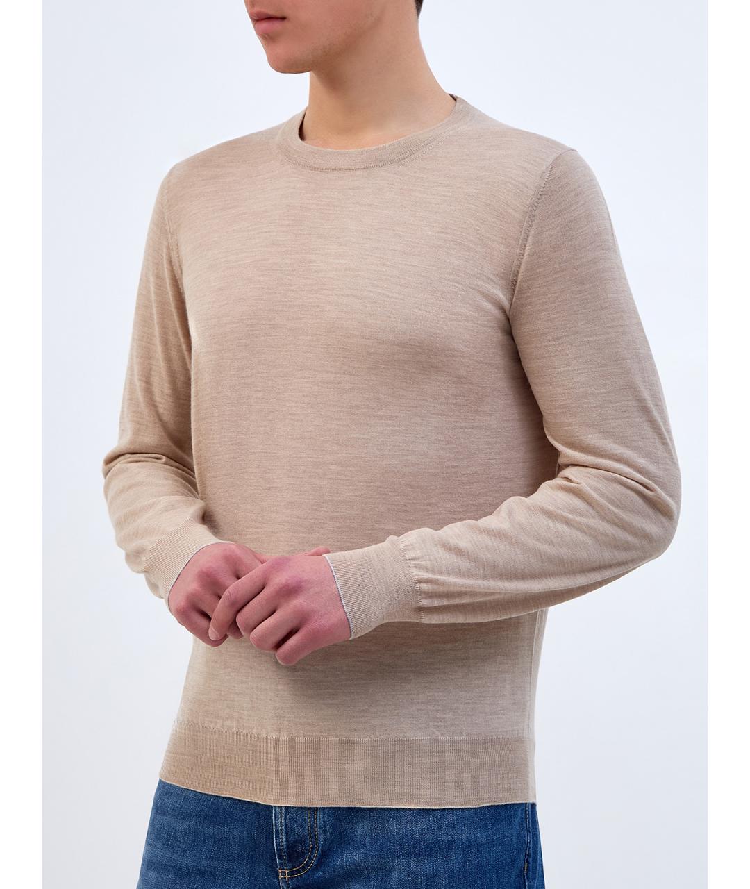 BRUNELLO CUCINELLI Бежевый шерстяной джемпер / свитер, фото 3