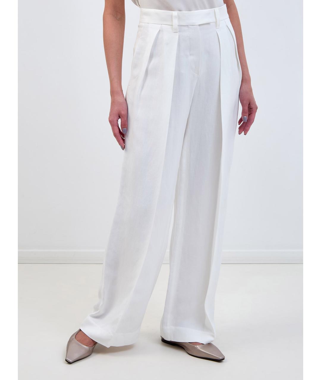 BRUNELLO CUCINELLI Белые вискозные прямые брюки, фото 3
