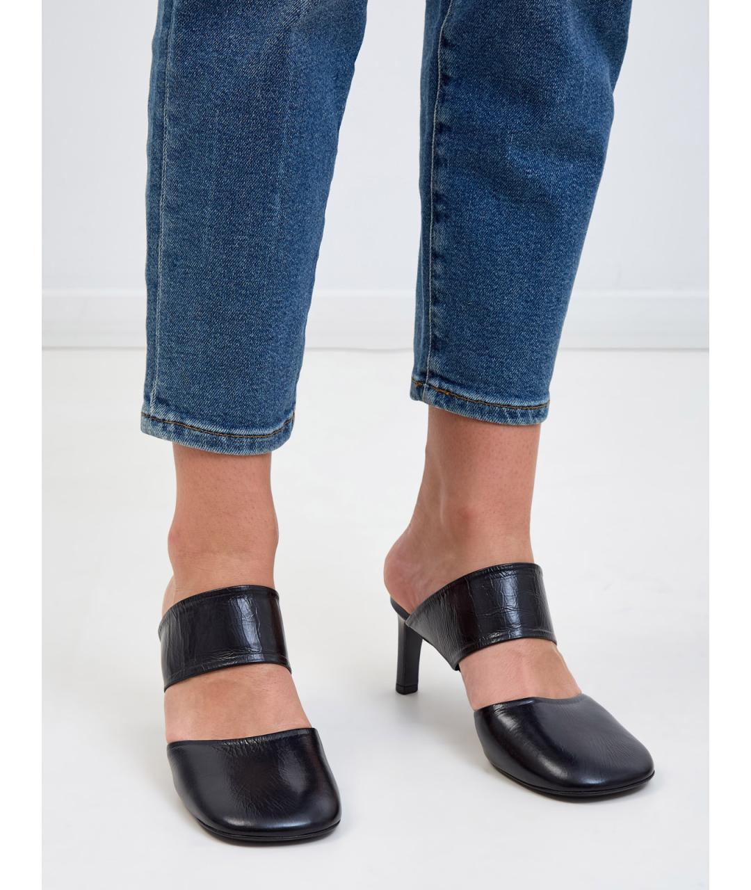 JIL SANDER Черные кожаные мюли, фото 2