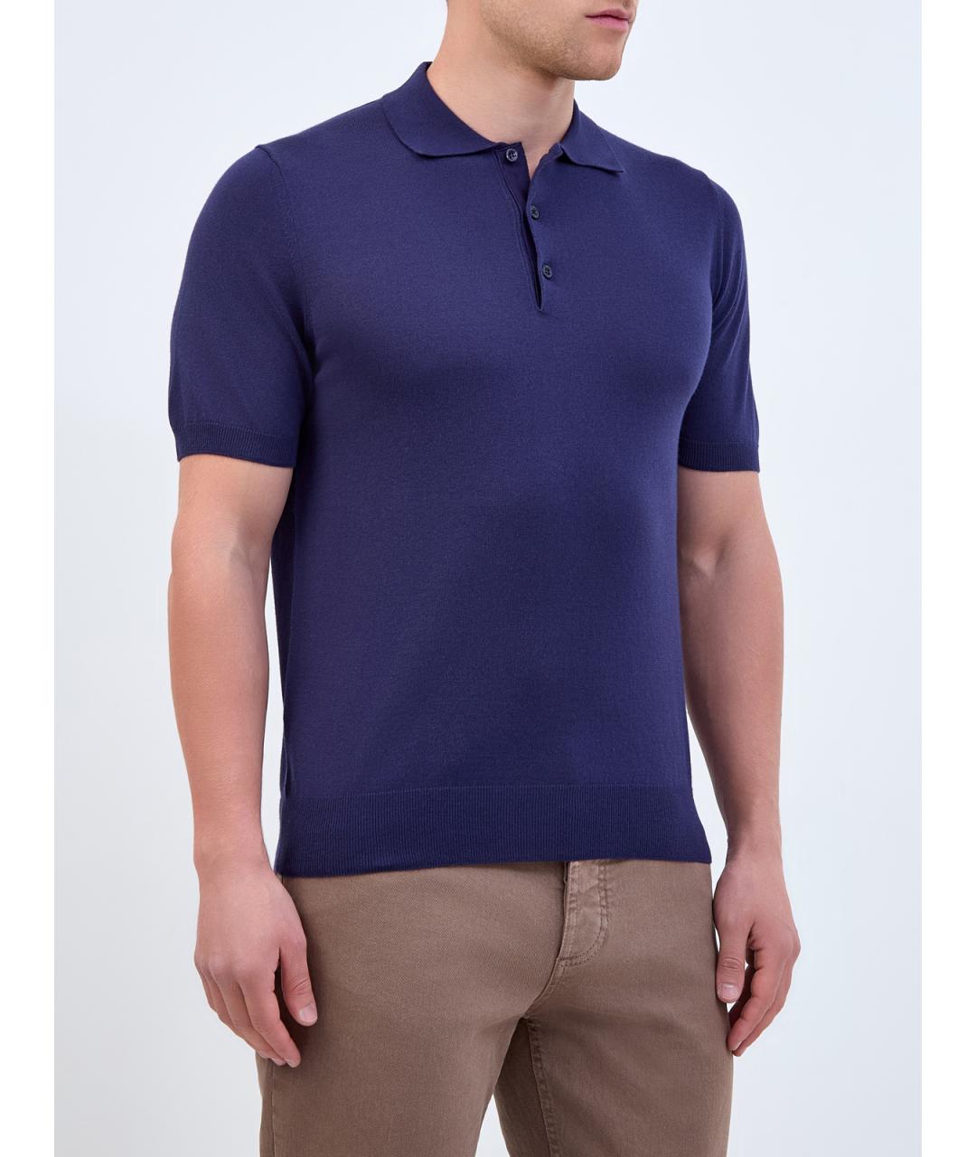 CANALI Синее хлопковое поло с коротким рукавом, фото 3