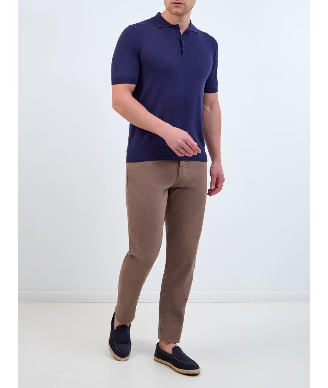 CANALI Синее хлопковое поло с коротким рукавом, фото 2