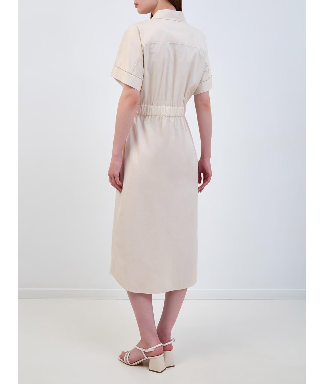 PESERICO Бежевое хлопковое повседневное платье, фото 4
