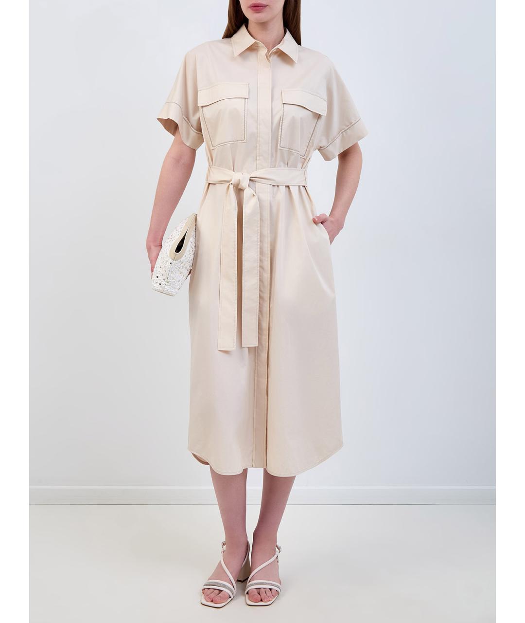 PESERICO Бежевое хлопковое повседневное платье, фото 2
