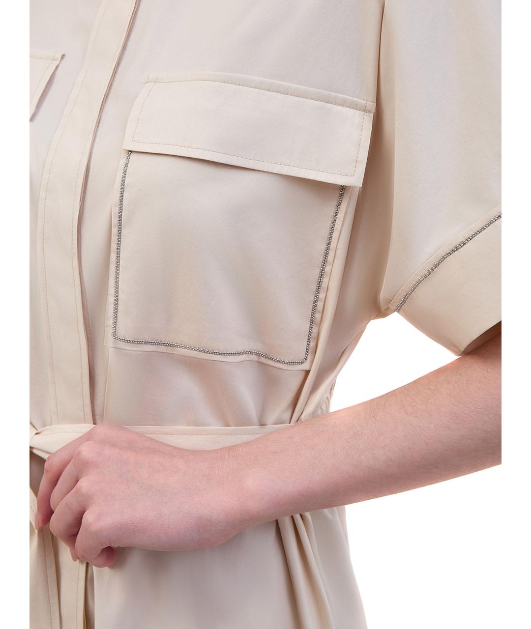 PESERICO Бежевое хлопковое повседневное платье, фото 5