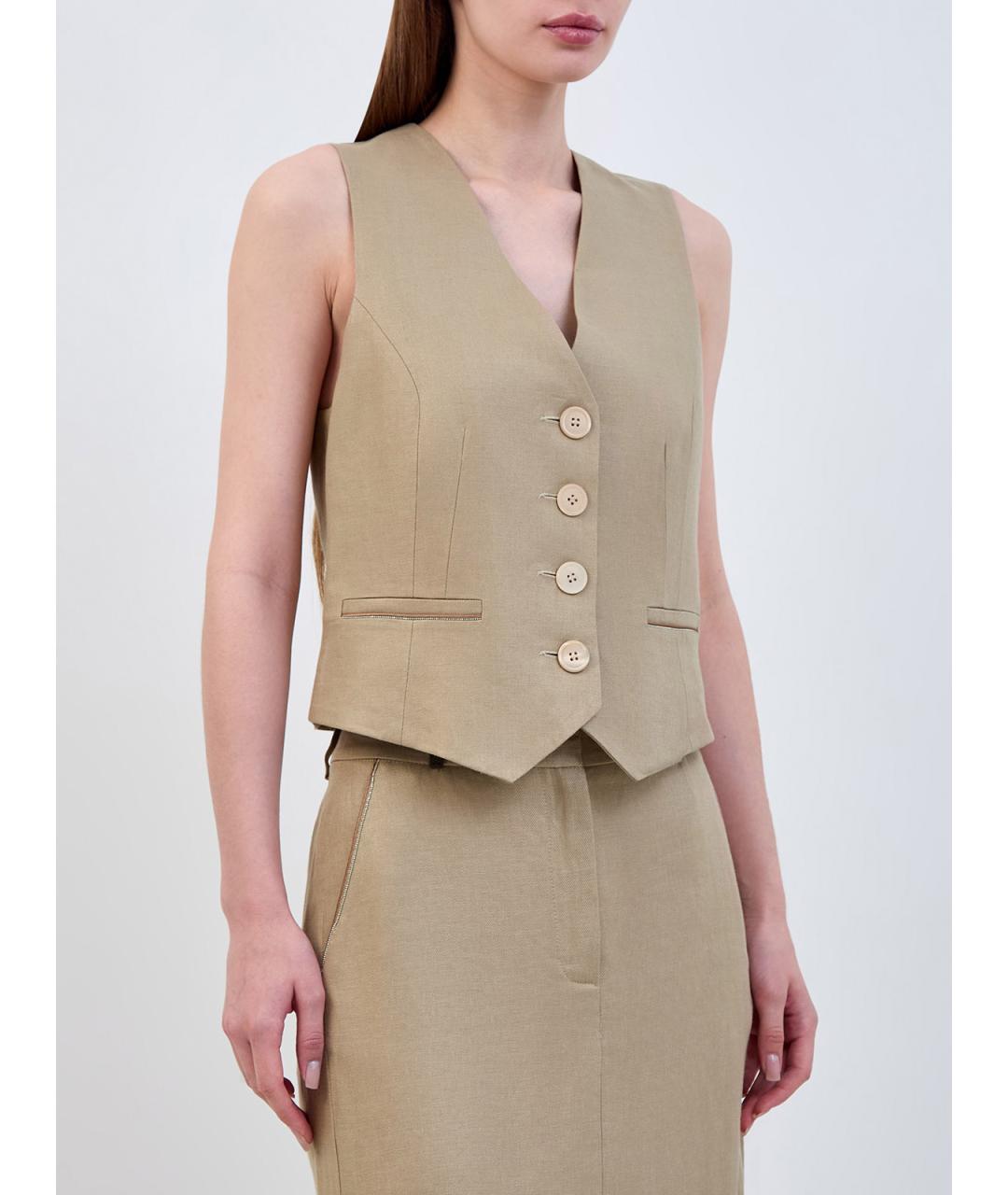 PESERICO Бежевый льняной жилет, фото 3