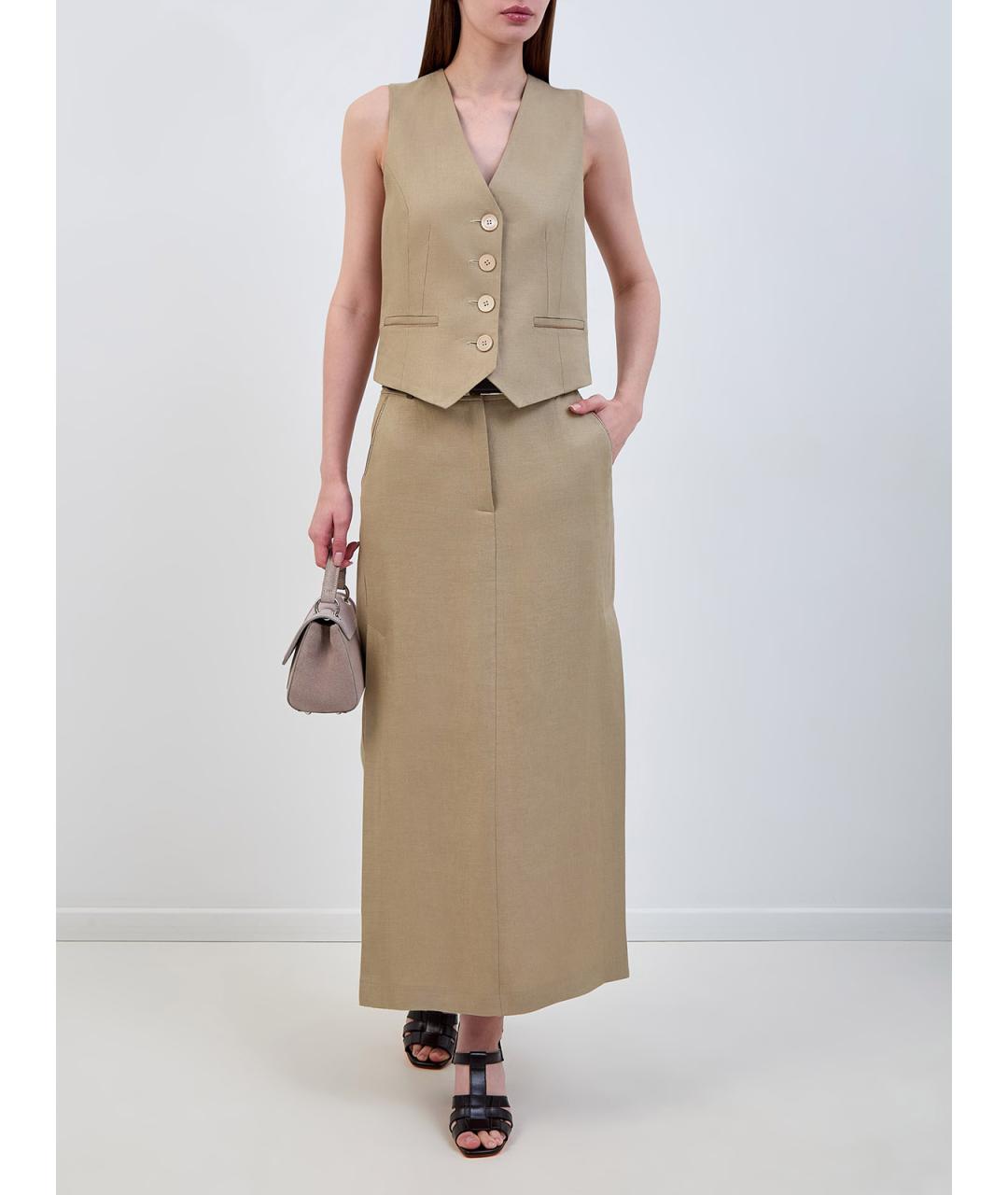 PESERICO Бежевый льняной жилет, фото 2