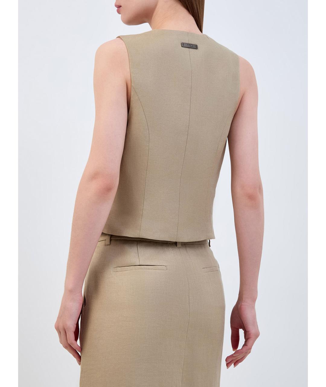 PESERICO Бежевый льняной жилет, фото 4