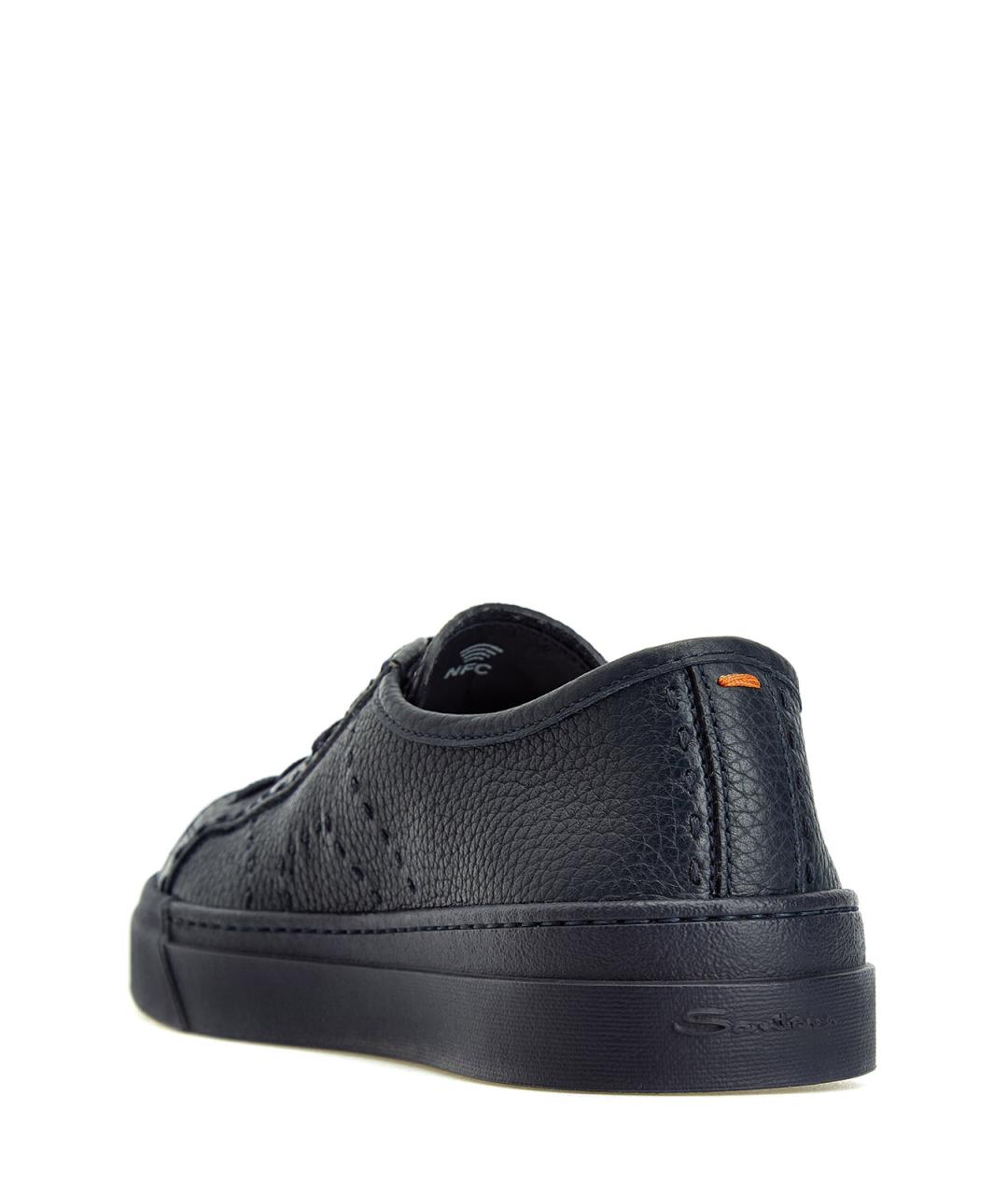 SANTONI Темно-синие кожаные низкие кроссовки / кеды, фото 4