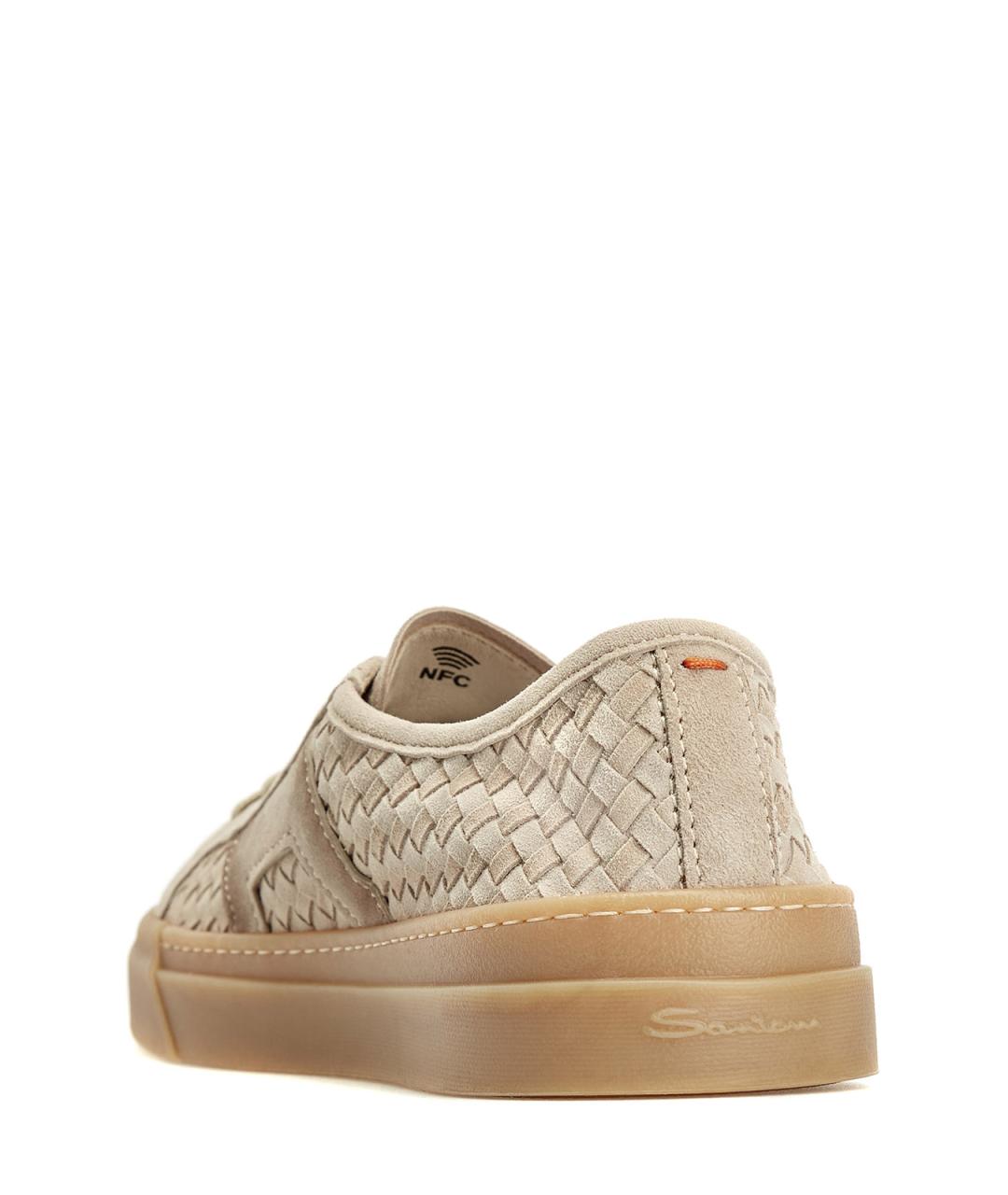 SANTONI Бежевые замшевые низкие кроссовки / кеды, фото 4