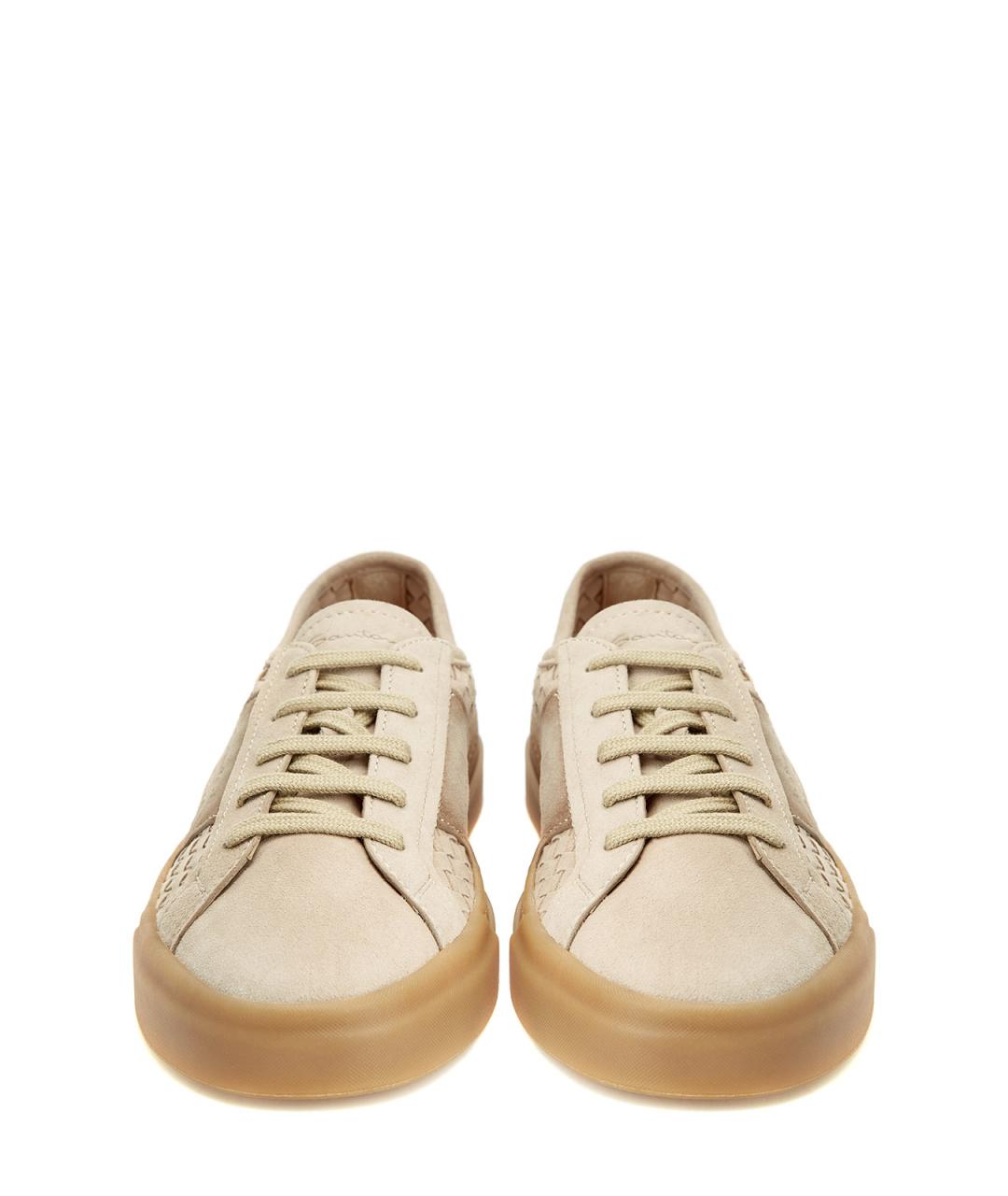 SANTONI Бежевые замшевые низкие кроссовки / кеды, фото 5