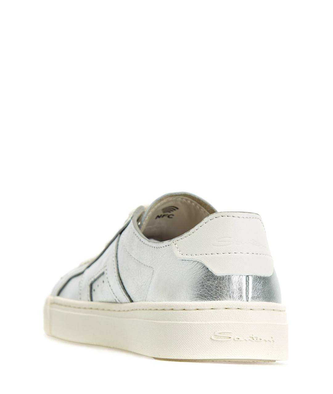 SANTONI Серебряные кожаные кеды, фото 4