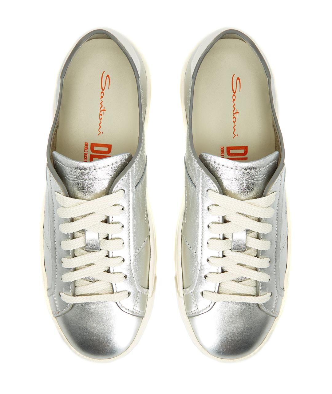 SANTONI Серебряные кожаные кеды, фото 6