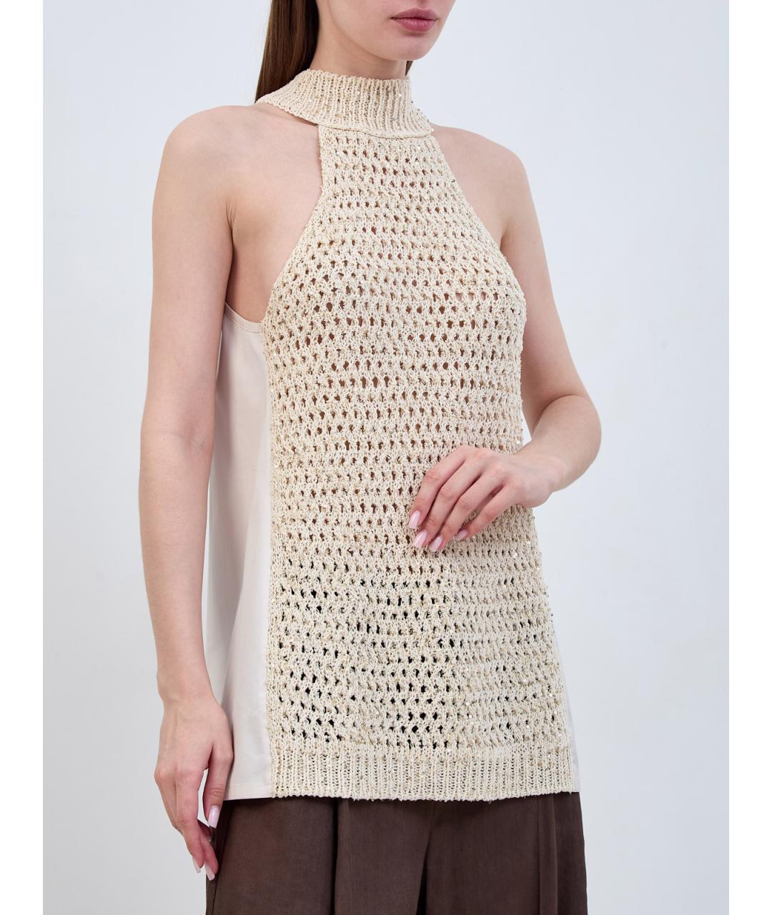 LORENA ANTONIAZZI Бежевая хлопковая блузы, фото 3