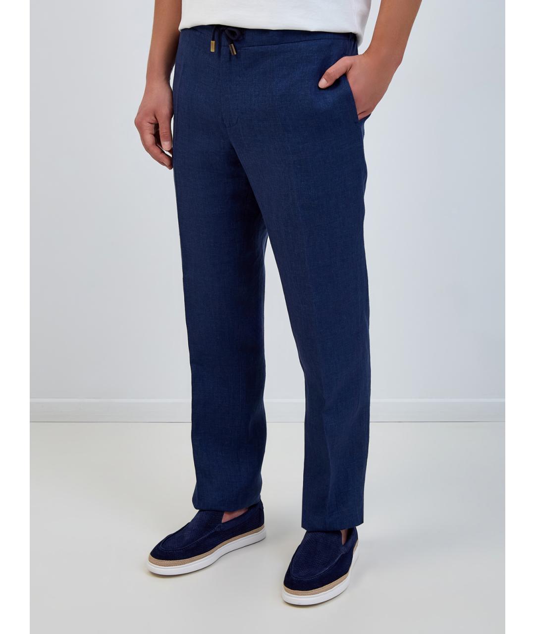 CAPOBIANCO Синие льняные повседневные брюки, фото 3