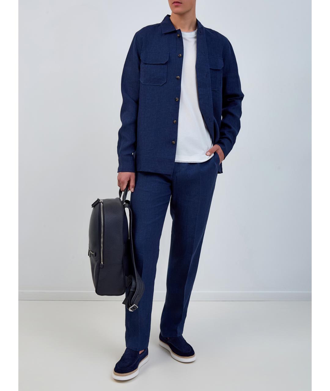 CAPOBIANCO Синие льняные повседневные брюки, фото 2