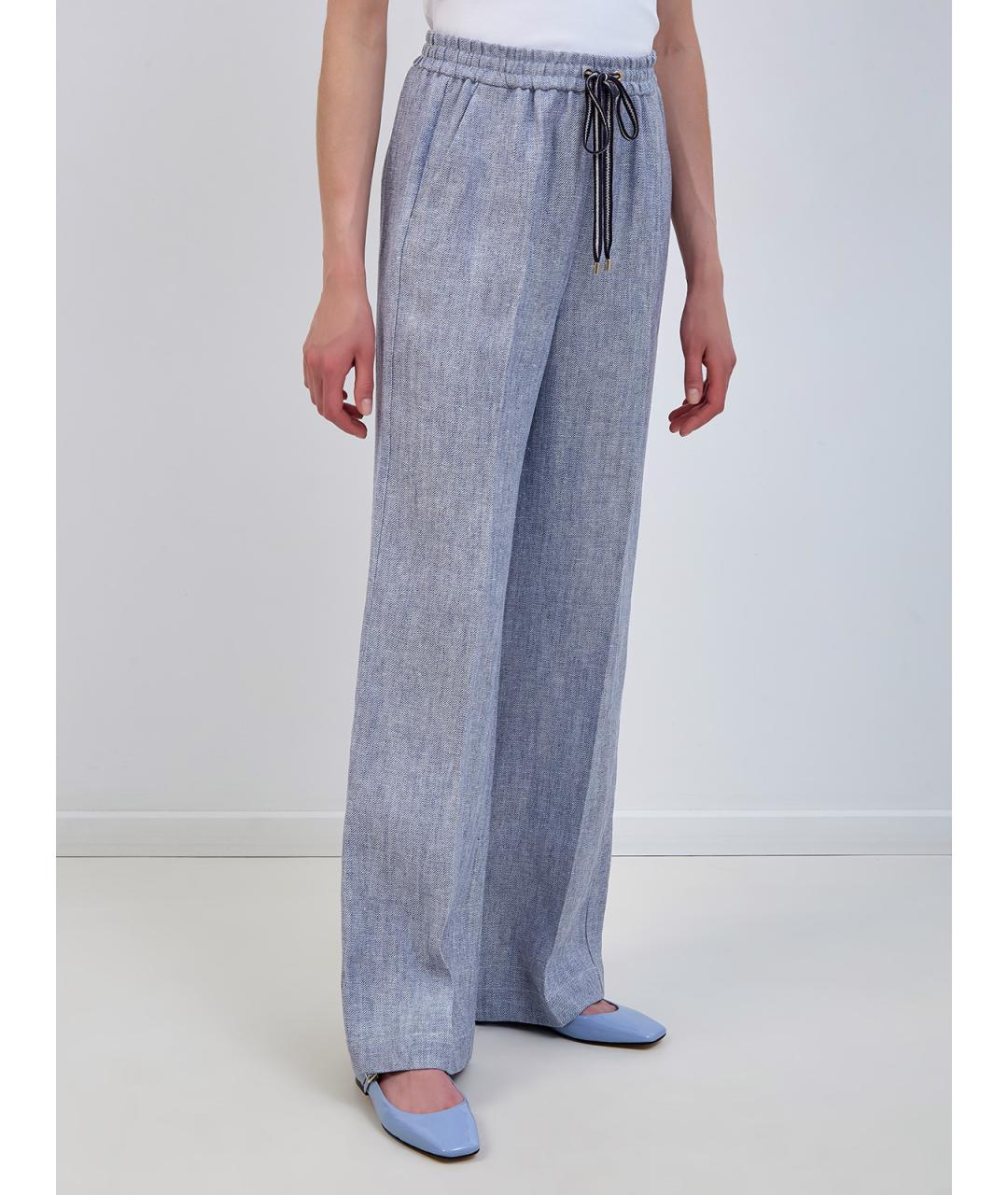 LORENA ANTONIAZZI Голубые льняные прямые брюки, фото 3
