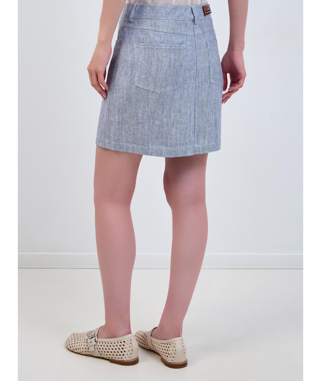 LORENA ANTONIAZZI Голубая льняная юбка мини, фото 4