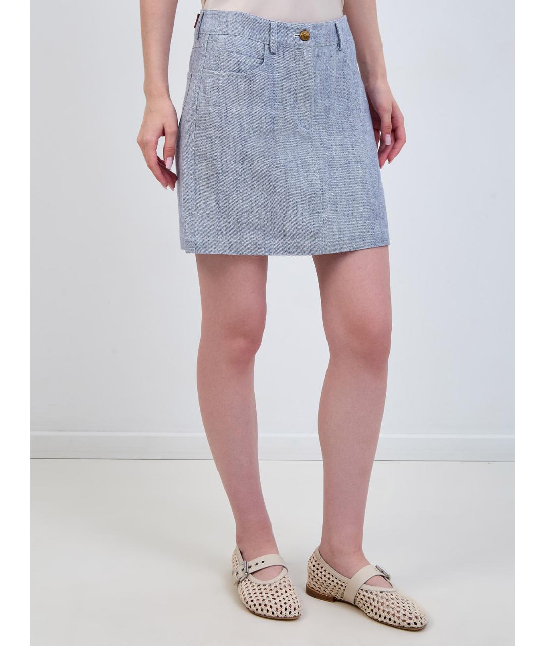 LORENA ANTONIAZZI Голубая льняная юбка мини, фото 3