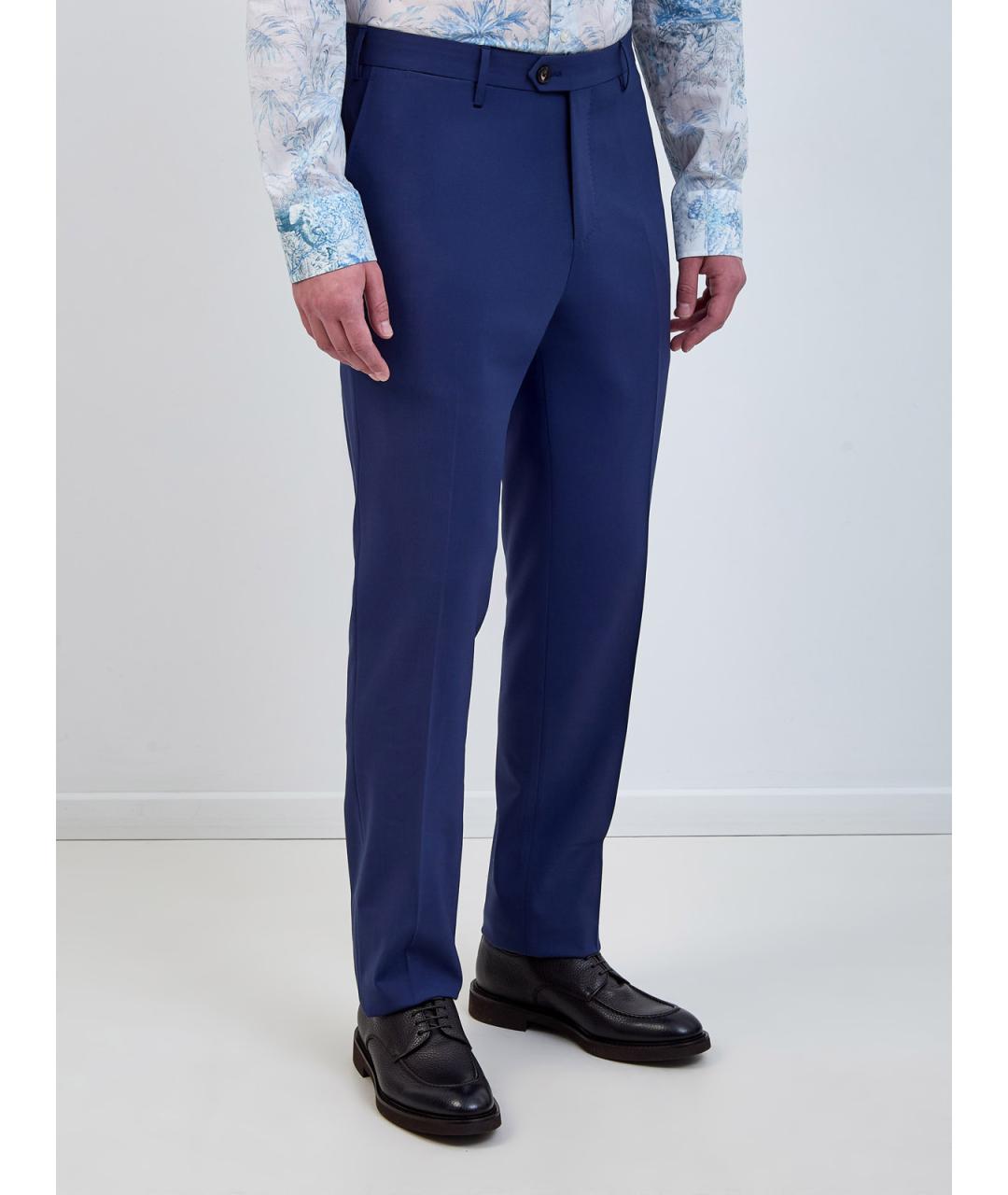 ETRO Синие шерстяные классические брюки, фото 3