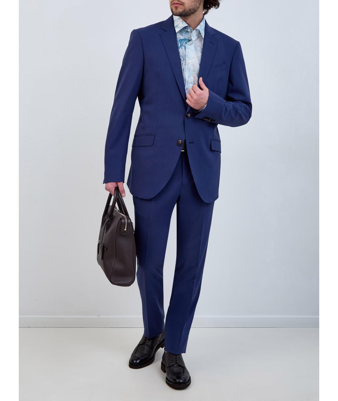 ETRO Синие шерстяные классические брюки, фото 2