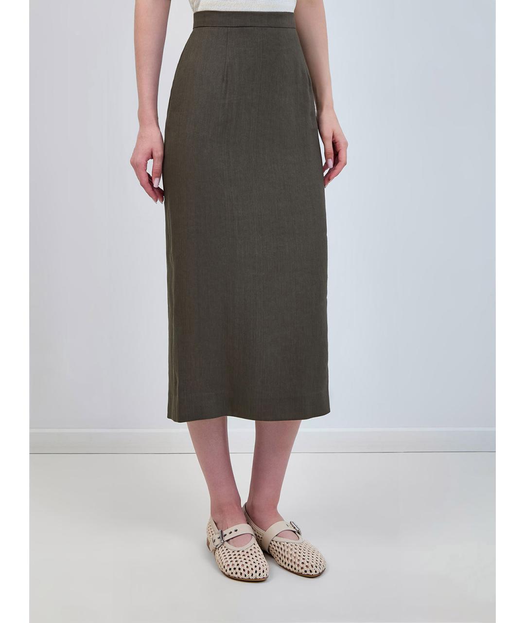 LORENA ANTONIAZZI Зеленая льняная юбка миди, фото 3