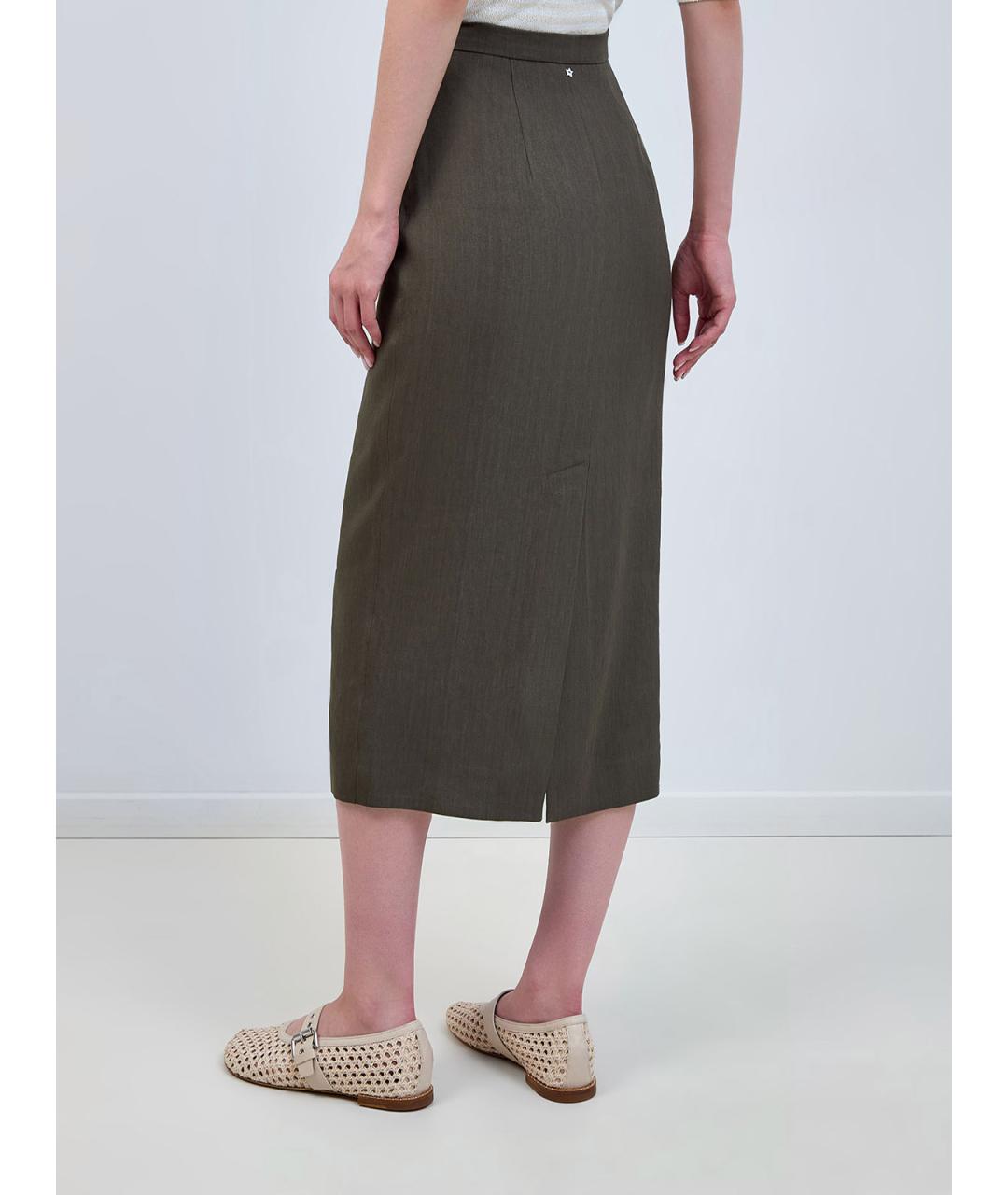 LORENA ANTONIAZZI Зеленая льняная юбка миди, фото 4