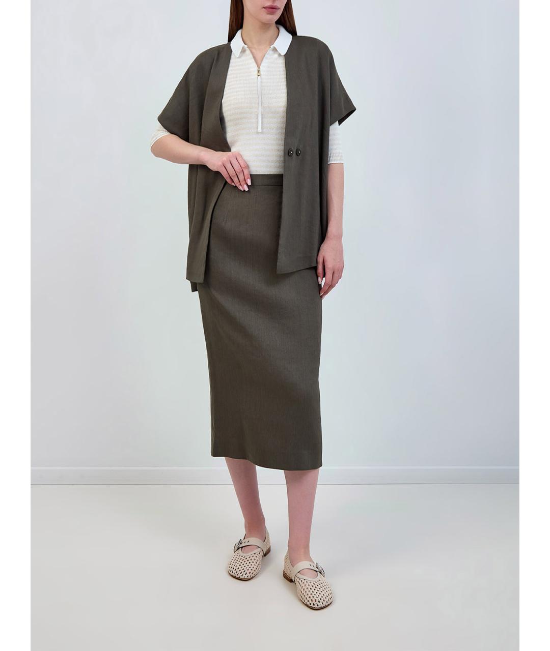 LORENA ANTONIAZZI Зеленая льняная юбка миди, фото 2