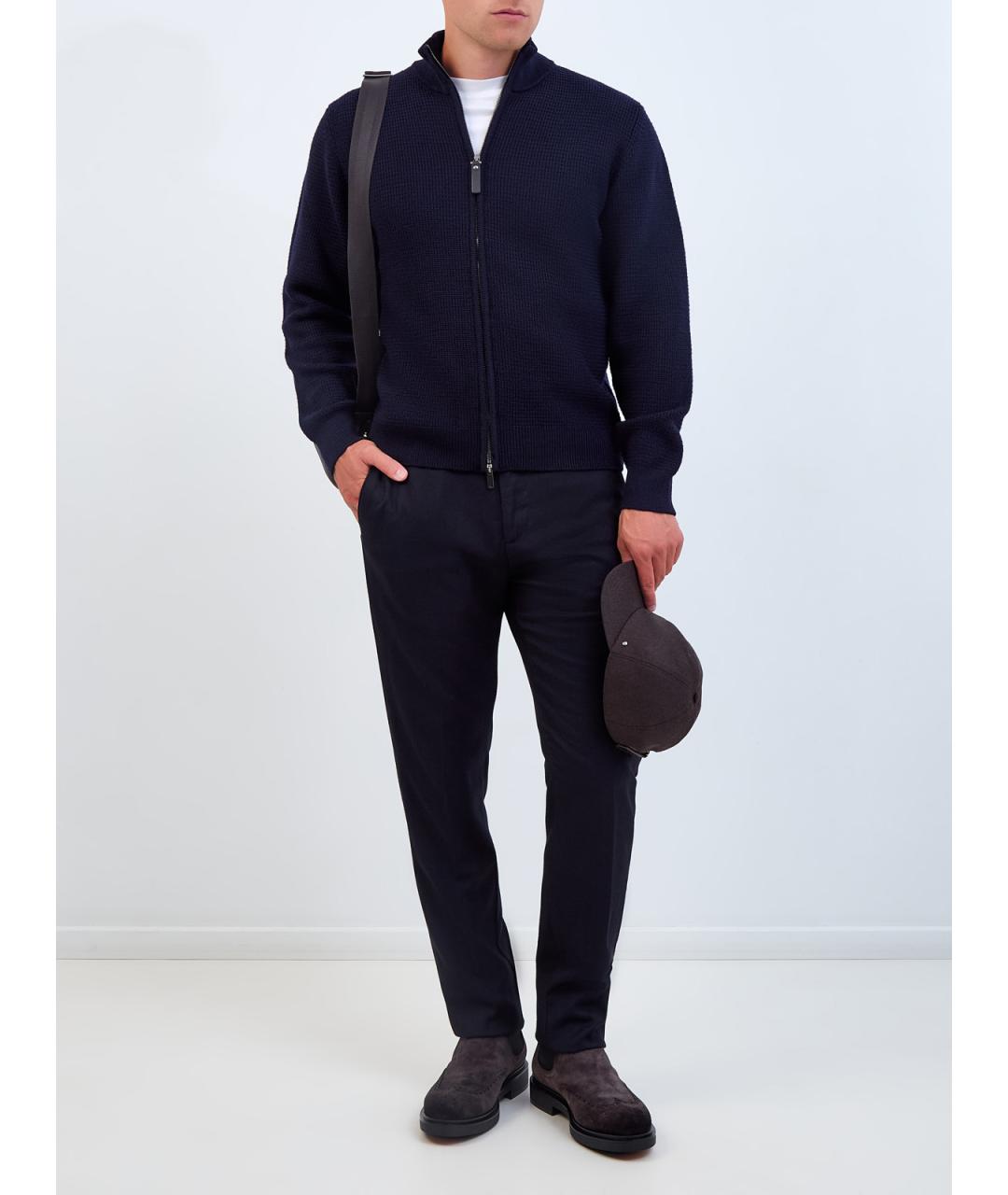 CANALI Синие шерстяные повседневные брюки, фото 2