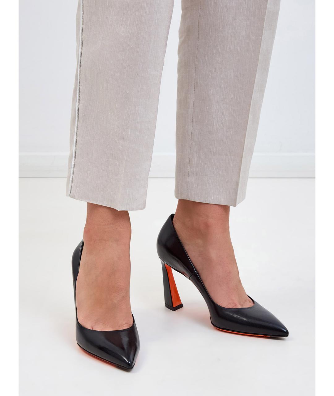 SANTONI Черные кожаные туфли, фото 2