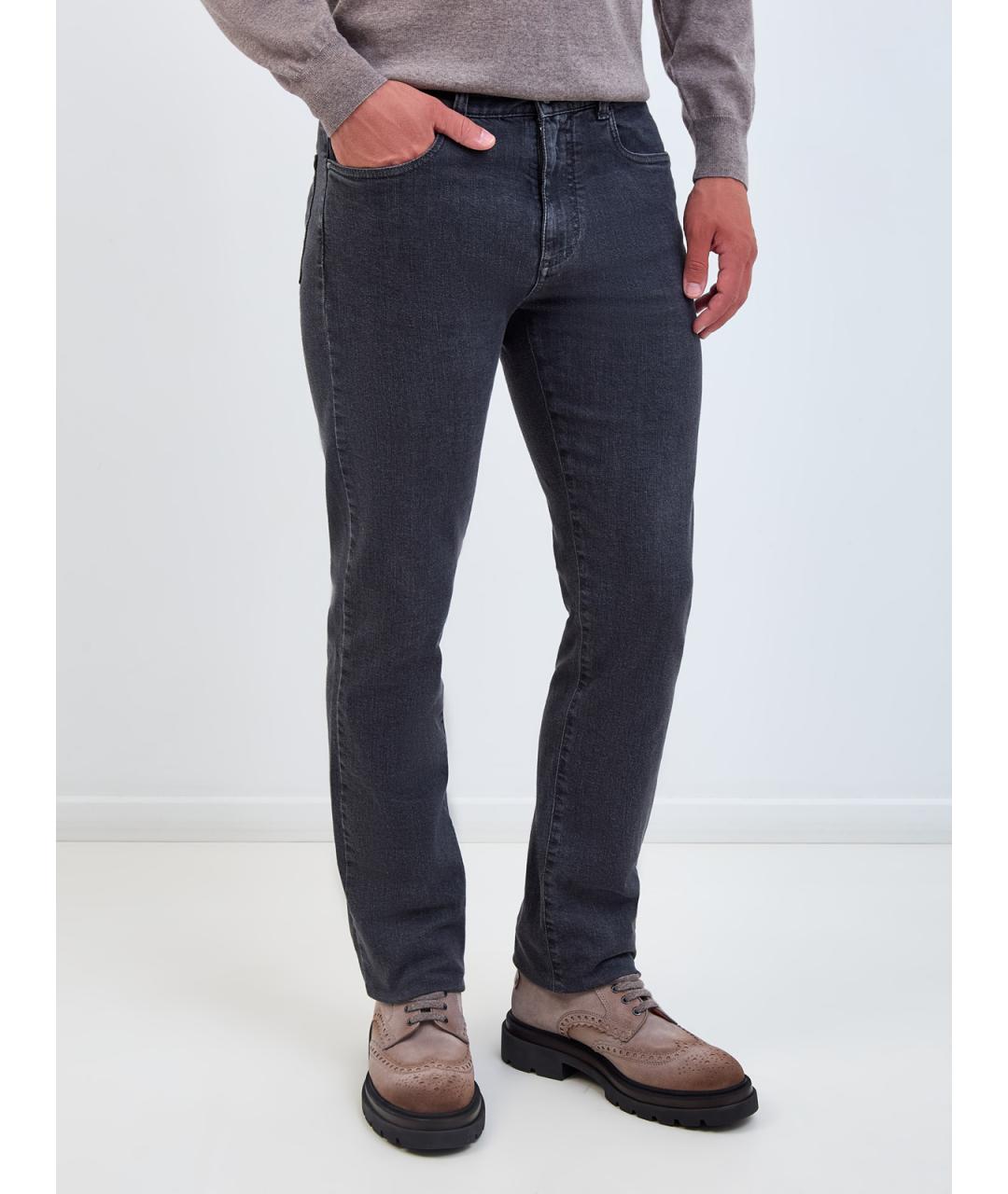 CANALI Серые хлопковые джинсы скинни, фото 3