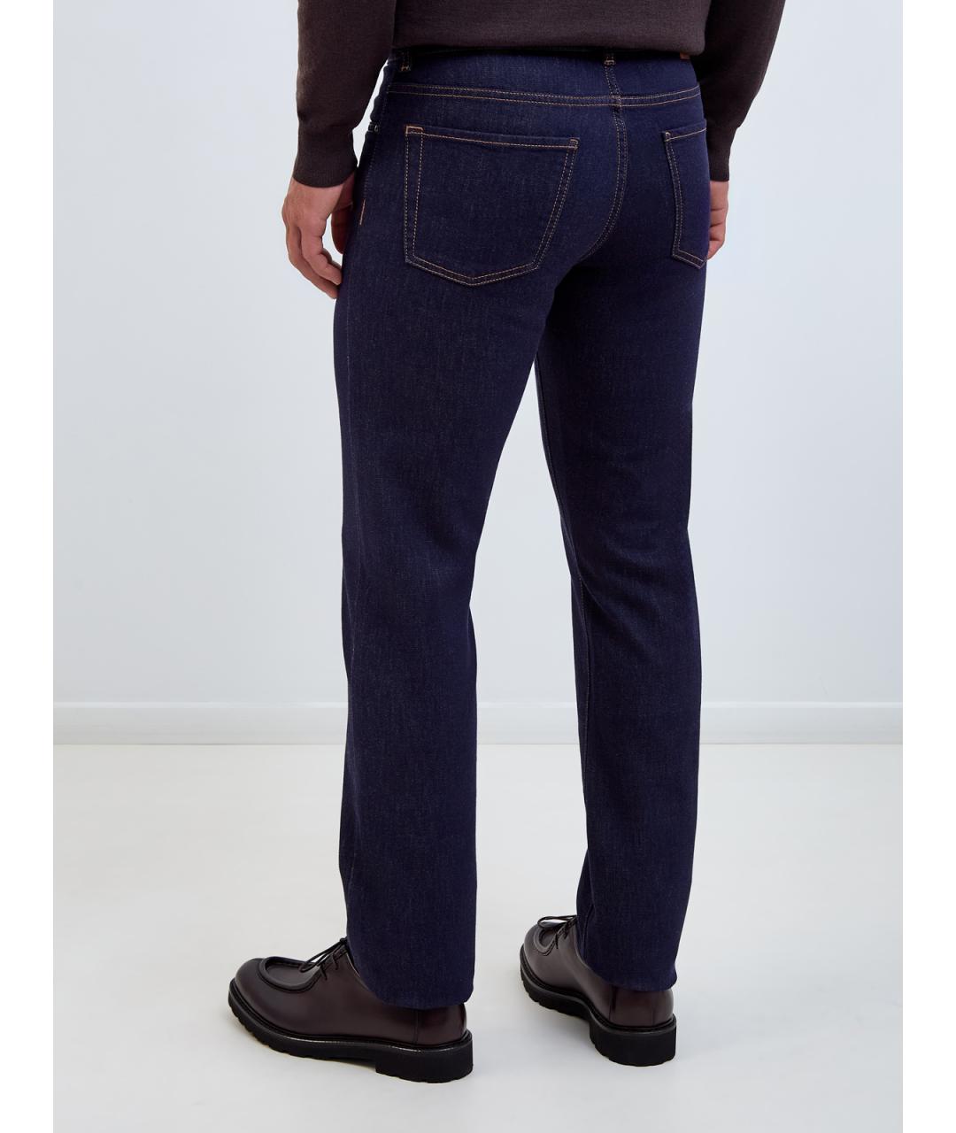 CANALI Темно-синие хлопковые прямые джинсы, фото 4