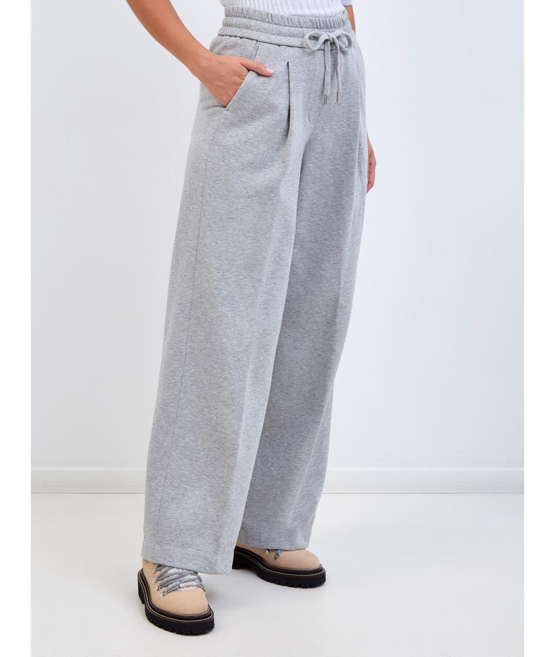 PESERICO Серые хлопковые прямые брюки, фото 3