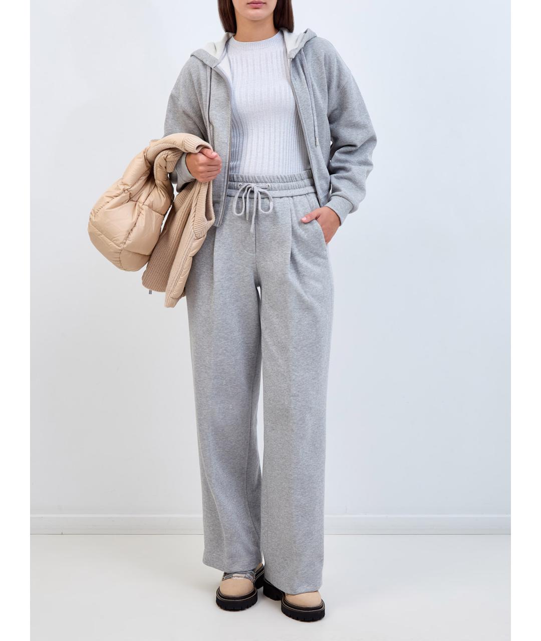 PESERICO Серые хлопковые прямые брюки, фото 2