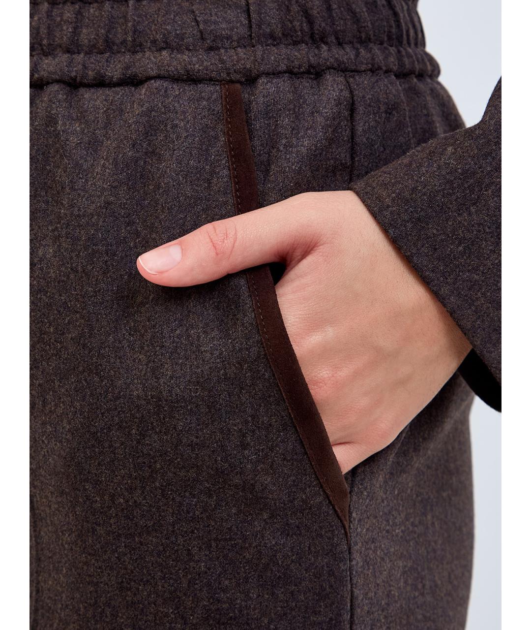 LORENA ANTONIAZZI Коричневые шерстяные прямые брюки, фото 5