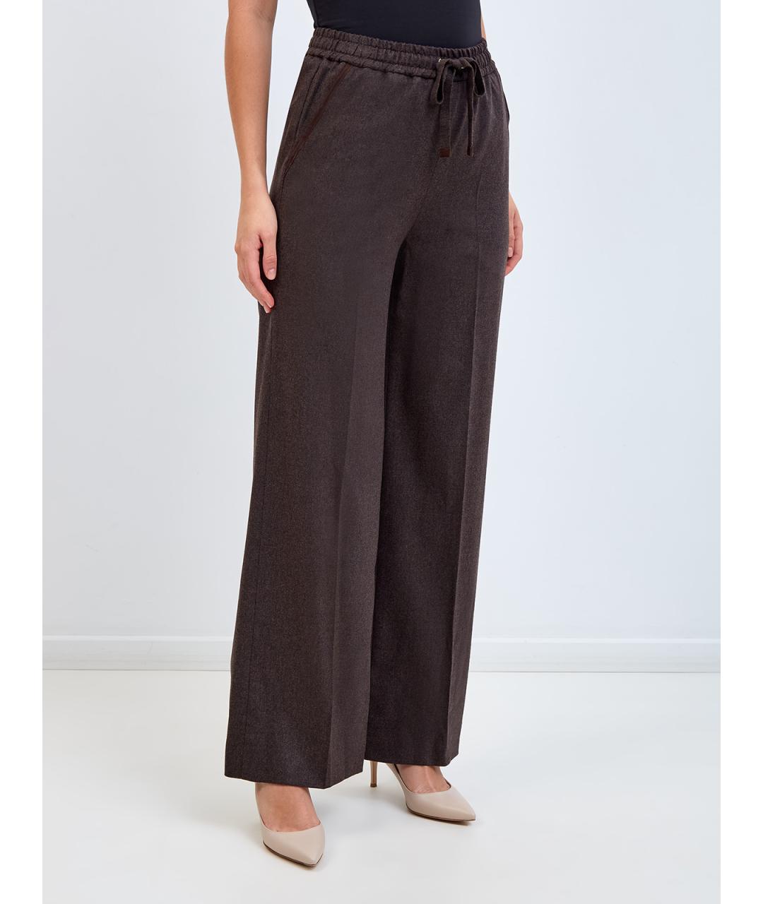 LORENA ANTONIAZZI Коричневые шерстяные прямые брюки, фото 3