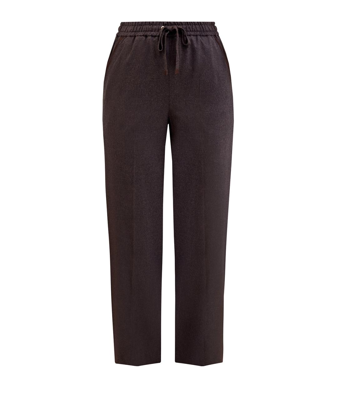 LORENA ANTONIAZZI Коричневые шерстяные прямые брюки, фото 1