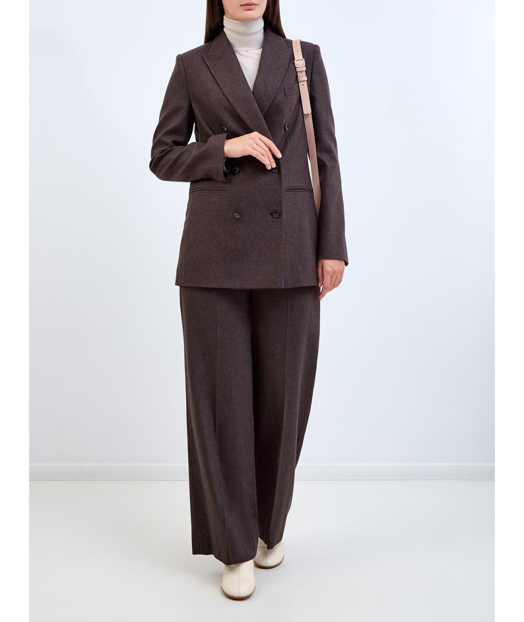 LORENA ANTONIAZZI Коричневые шерстяные прямые брюки, фото 2