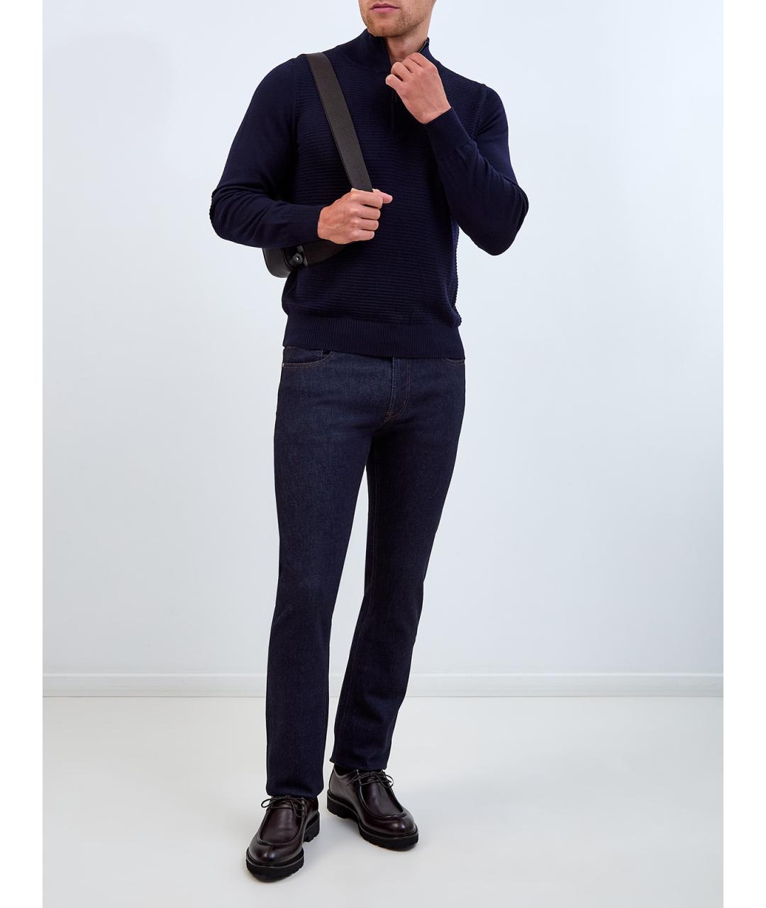 CANALI Синие хлопковые прямые джинсы, фото 2