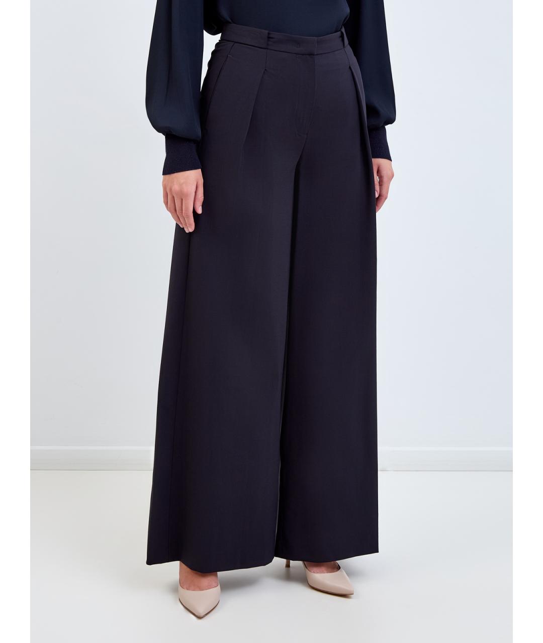 LORENA ANTONIAZZI Темно-синие шерстяные брюки широкие, фото 4