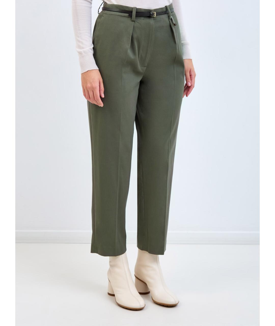 LORENA ANTONIAZZI Зеленые хлопковые прямые брюки, фото 3