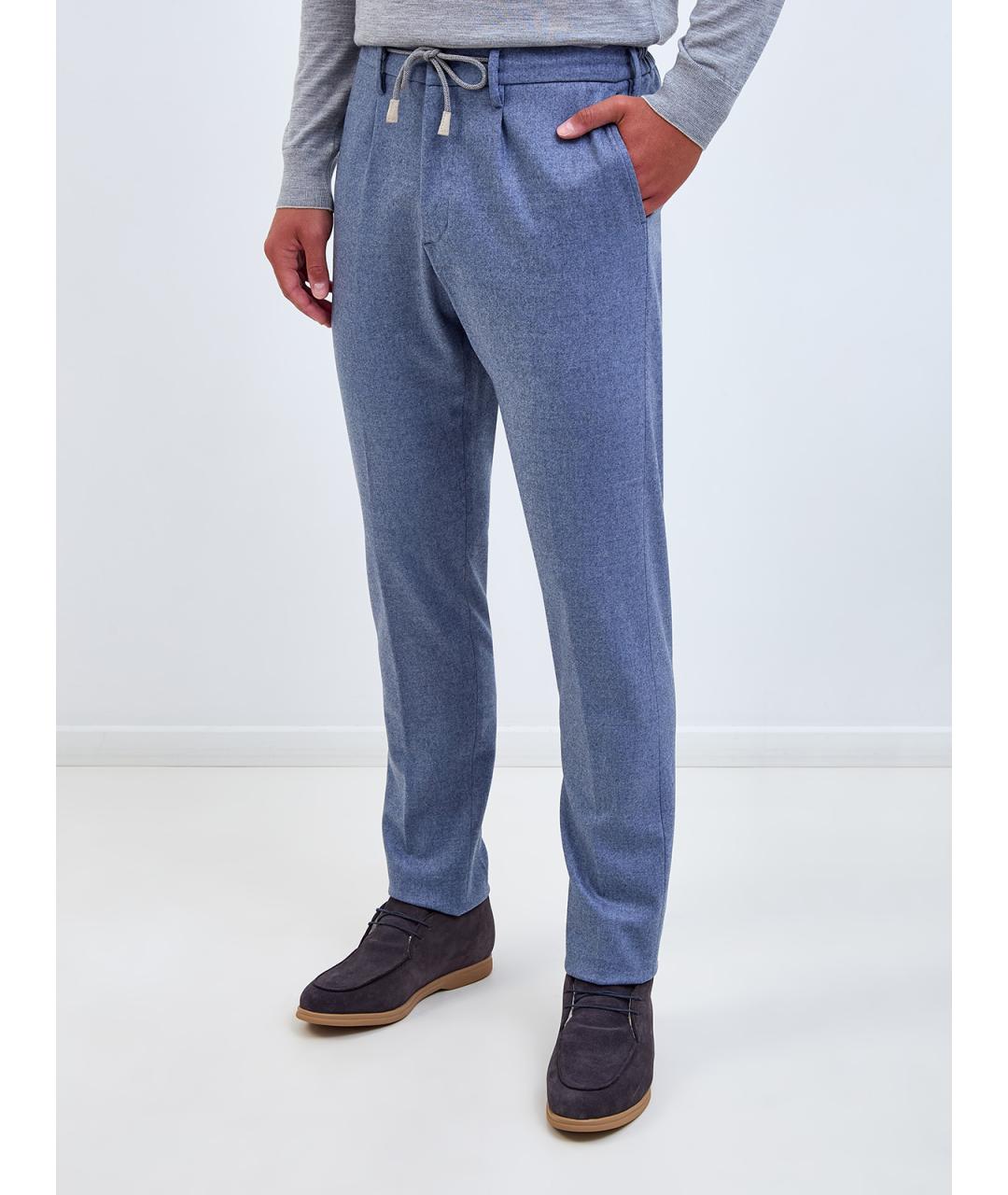 ELEVENTY Синие шерстяные повседневные брюки, фото 3