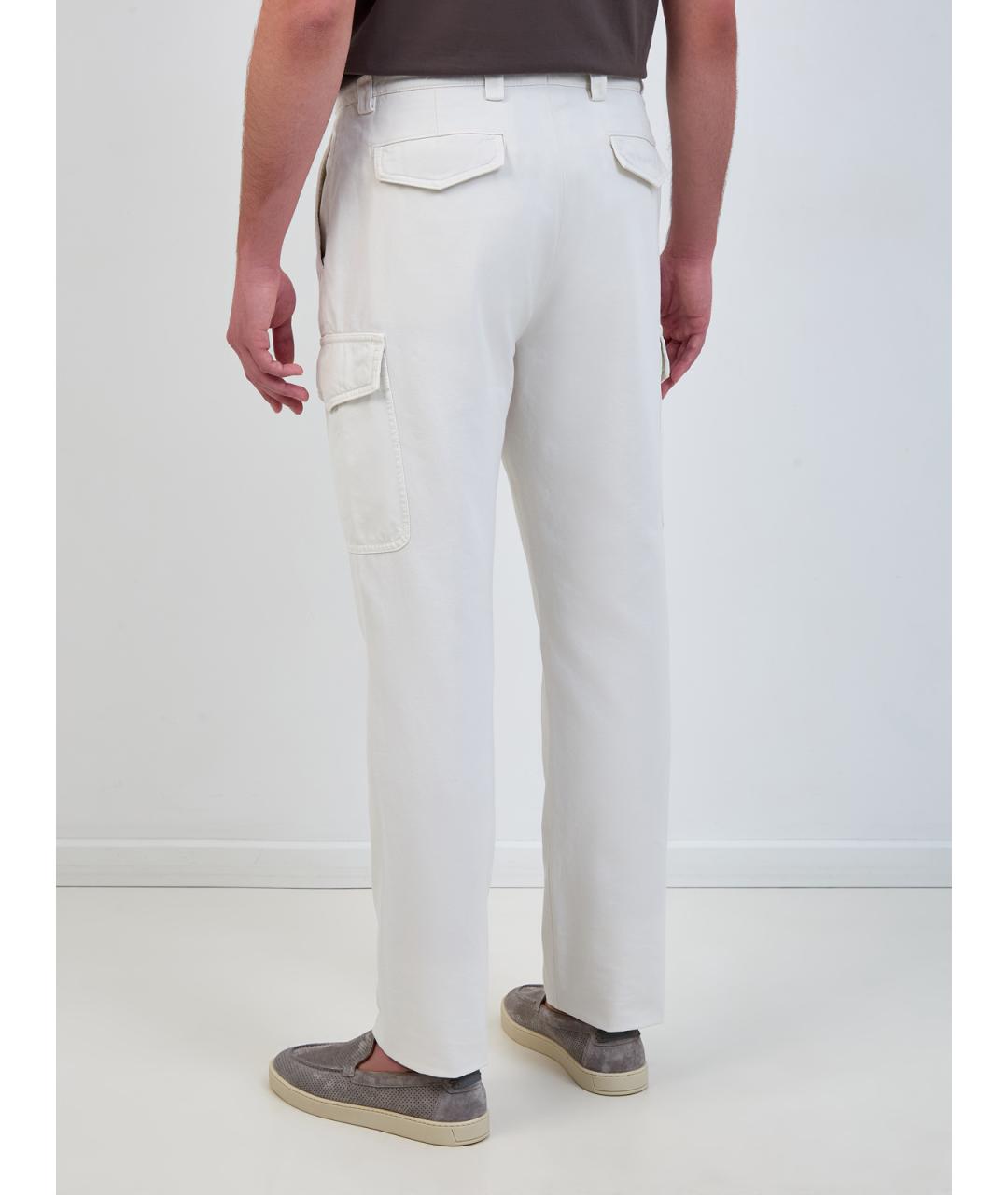 BRUNELLO CUCINELLI Белые хлопковые повседневные брюки, фото 4