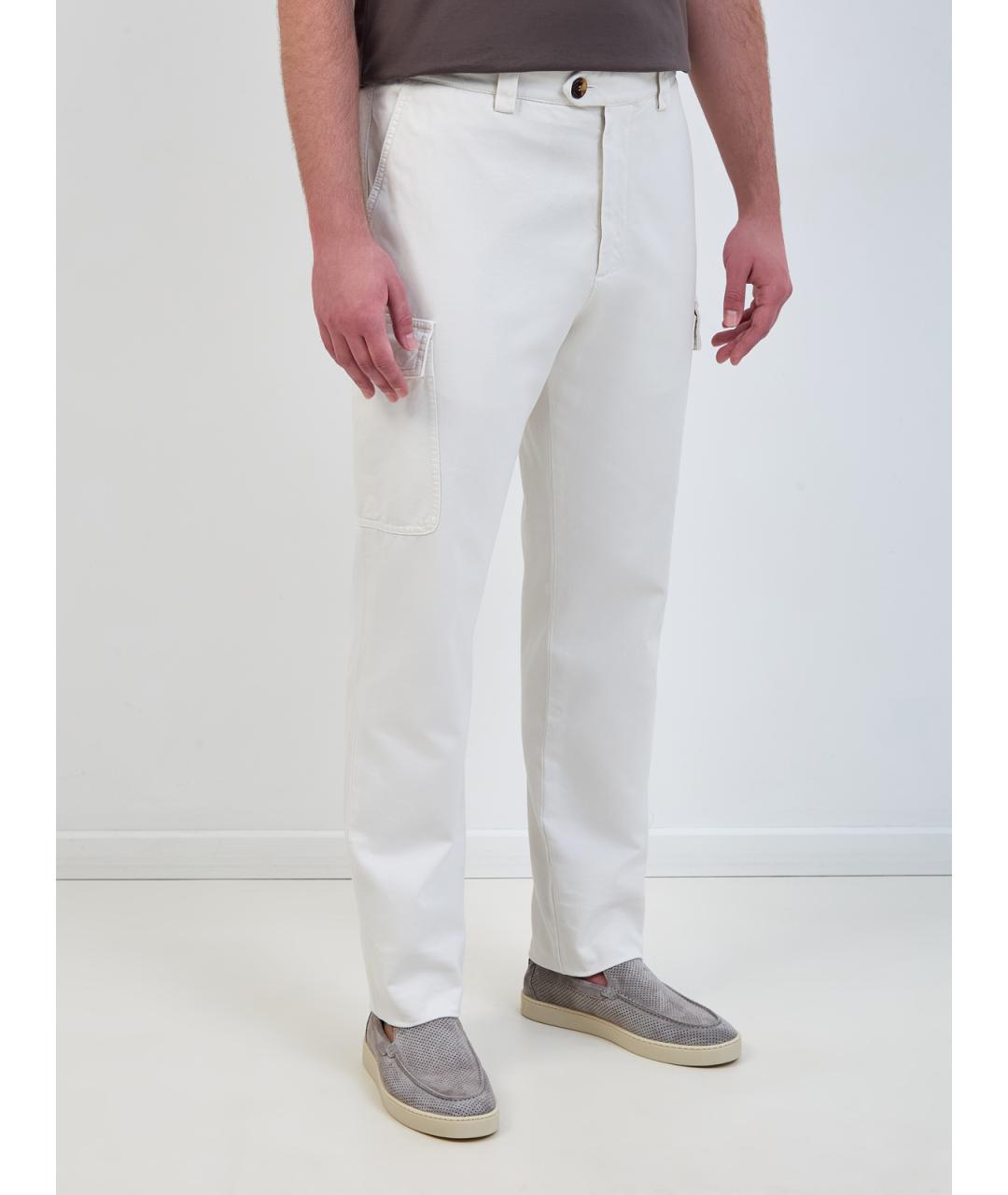 BRUNELLO CUCINELLI Белые хлопковые повседневные брюки, фото 3