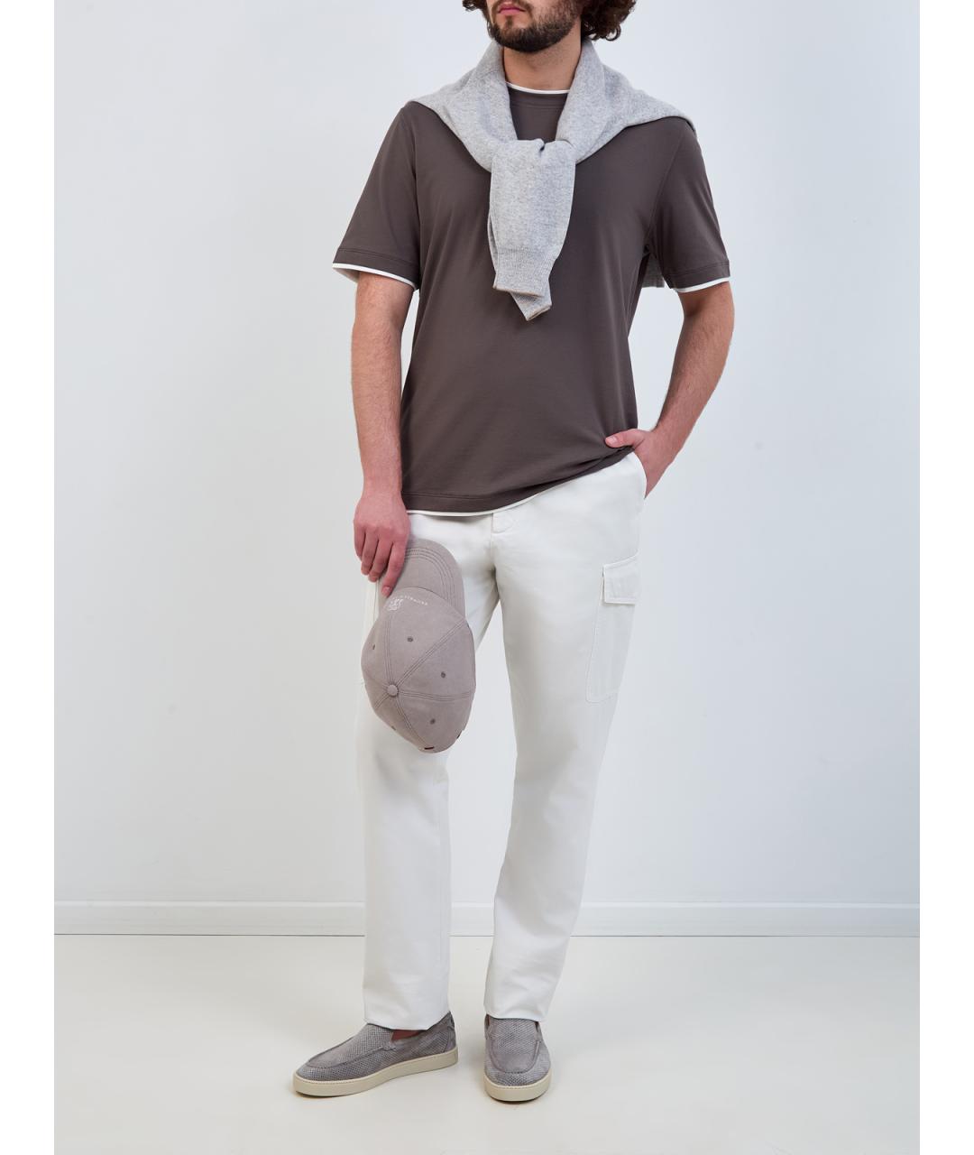 BRUNELLO CUCINELLI Белые хлопковые повседневные брюки, фото 2