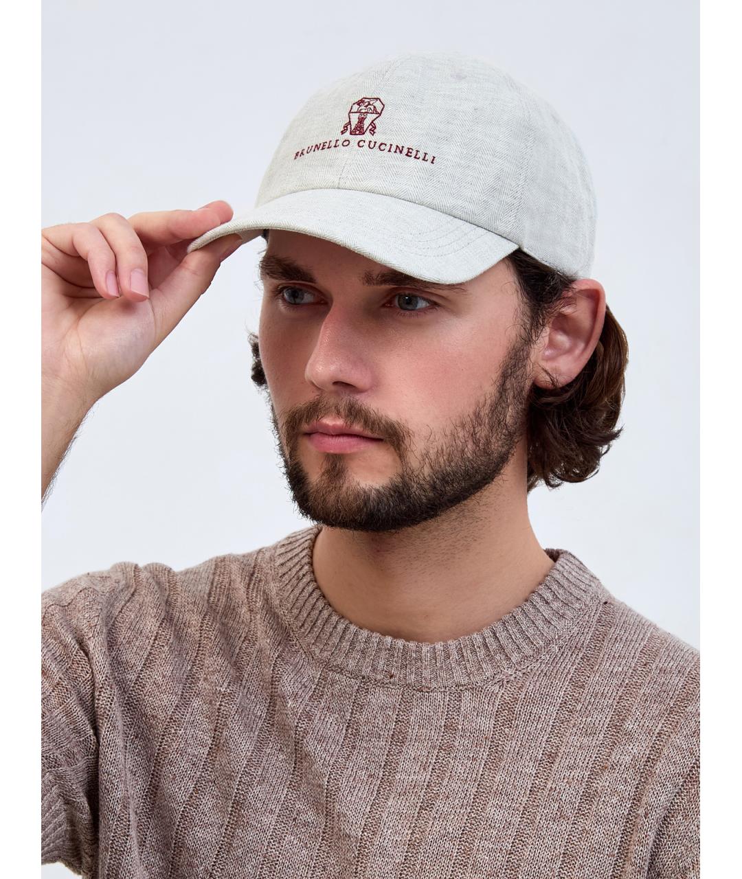 BRUNELLO CUCINELLI Белая льняная кепка/бейсболка, фото 2